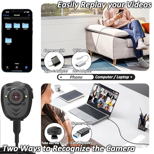 image for KSADBOSSBO Mini Body Camera Video Recorder Built-in 128GB Memory Card 