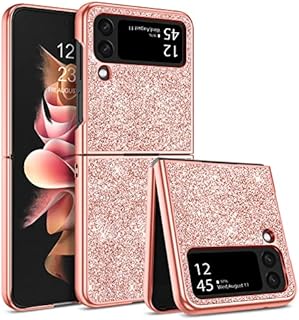 YINLAI Samsung Galaxy Z Flip 4 Case Glitter Shiny Sparkly Slim Shockproof Hybrid Covers Drop Protection Girly Women Phone Case for Samsung Galaxy Z Flip 4 5G,Rose Gold/Pink