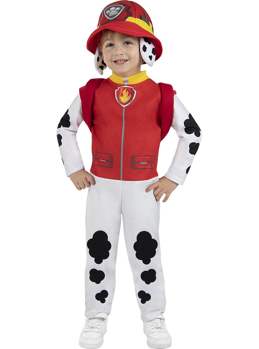 Funidelia Official Marshall Paw Patrol Costume for Kids with jumpsuit, tail, hat and backpack, Paw Patrol Suit for Children, Carnival and Party Costumes
