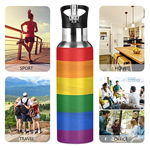 Rainbow Pride Water Bottle With Straw Lid,Gay Lesbian Lgbt Vacuum Insulated Stainless Steel Sports Bottle Thermo Mug Flask Thermos Bpa Free Double Walled For Outdoor Sports Gym Camping Hiking #TOP4