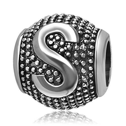 KunBead Love Heart Initial Letter S Alphabet Bead Charms for Snake Chain Bracelets Father Daughter Charms