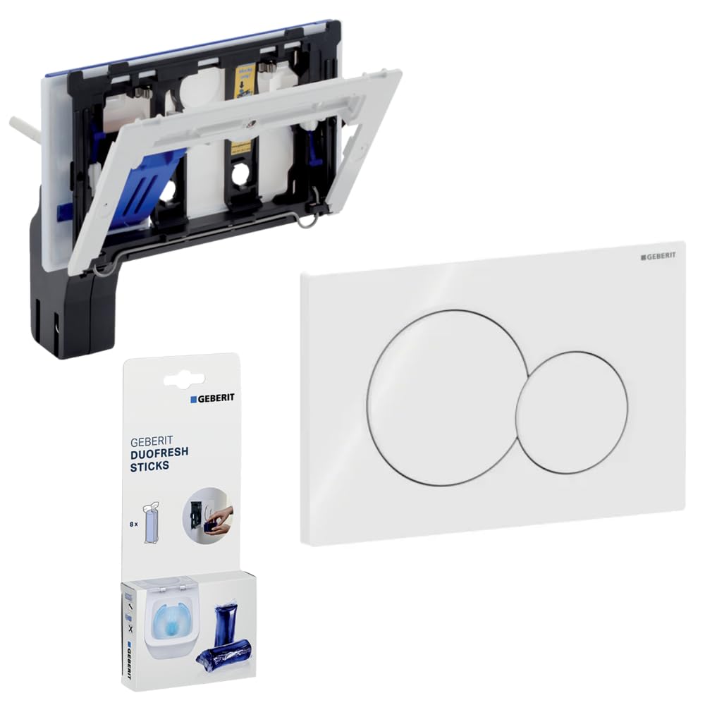 Geberit DuoFresh Komplettset mit Sigma01 Betätigungsplatte Weiß glänzend, Einwurfschacht nachrüstbar und 8 DuoFresh Sticks, für Sigma UP-Spülkasten 12 cm