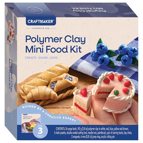 Mini Polymer Clay Food Kit for Crafts, Sculpting Kit with Tools, Chalk, Roller and Polymer Clay for Making Miniature Sausages, Cakes and Earrings Set