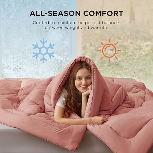 Image of Bedsure Comforter Duvet Insert - Quilted Comforters Full Size, All Season Duvet, GentleSoft Down Alternative Bedding Blanket, with 8 Tabs, Gifts for Women /Men, Dusty Pink, Full 86 x 82 Inches