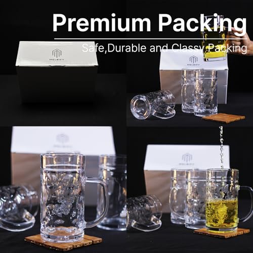 Image of Melbify Beer Mug | 600 ML |Set of 4 | Large BeerMug with Handle | Classic Beer Glasses | Premium | Heavy |Perfect for Beer, Cider,Cocktails,Mocktails | Suitable for Bar,Restuarants,Pub