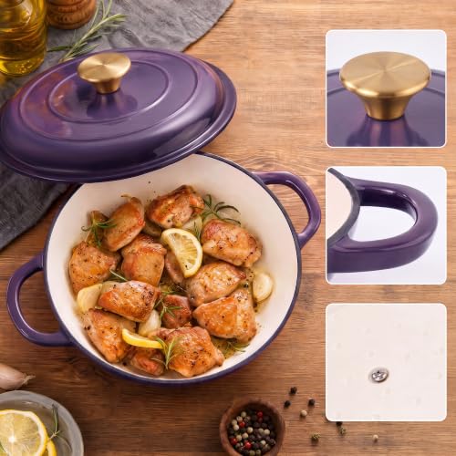 Image of Dutch Oven Enameled Cast Iron with Lid - Big Dual Handles - Oven Safe up to 500F - Classic Round Pot for Versatile Cooking (Purple, 7 QT)