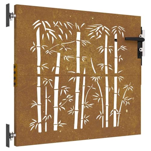 vidaXL Gartentor, Gartentür mit Bambus-Design, Abschließbar Hoftor Eingangstor für Garten Terrasse, Tor Zauntor Gartenpforte, 85x100 cm Cortenstahl
