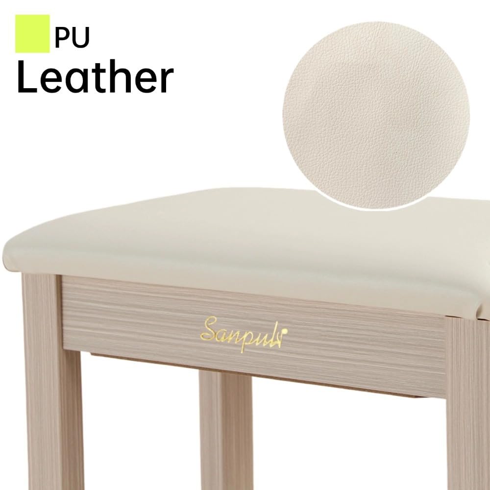 Sanpuli Einzelne Klavierbank aus Massivholz, Klavierhocker, Klavierbank mit Aufbewahrung/Keyboardbank, hochdichtes Schwammkissen für lange Nutzungsdauer. Tragkraft 136 kg (Beige)