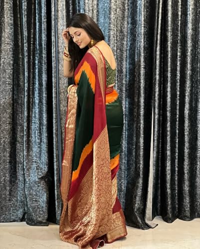 Image of Wedding Bandhani Art Silk Saree with Blouse Piece - Traditional Tie Dye 3D Concept Multicolor Festival Yellow Color Georgette Saree