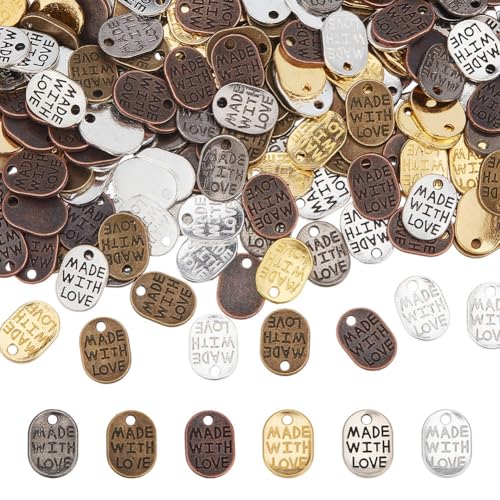 PH PandaHall 360pcs Metal Handmade Tags 11x8mm Made with Love Tag Pendant