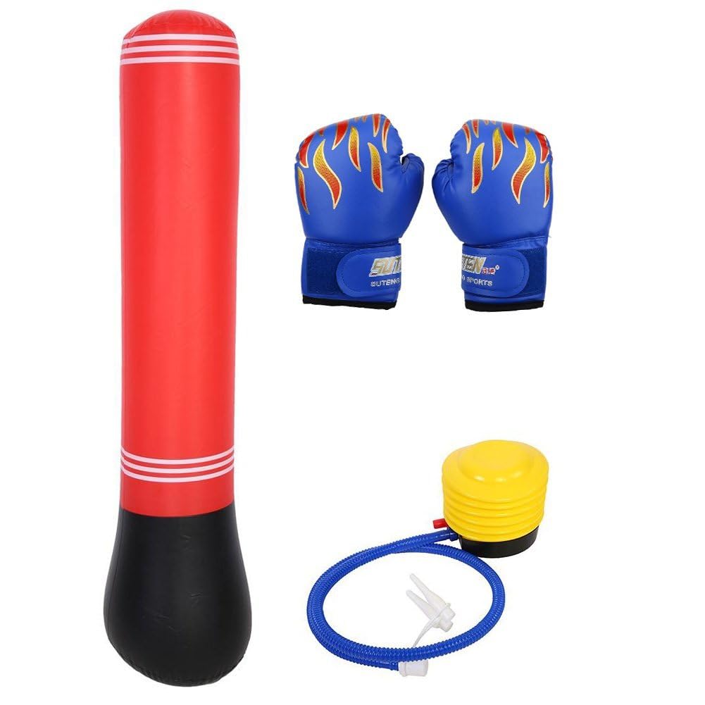 Guantes de Boxeo para Niños PU Sparring Punzonado Guantes de Entrenamiento con Saco de Boxeo Inflable Bomba para Niños de 3-12 Años 0