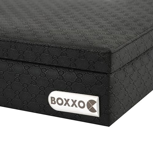 Image of BOXXO 12 Slot Watch Organizer Box for Men & Women - Premium PU Leather Watch Case, Soft Velvet Cushions & Glass Lid Display, Elegant Storage Box - 34x20x8 cm (Grey, 12 Slots)