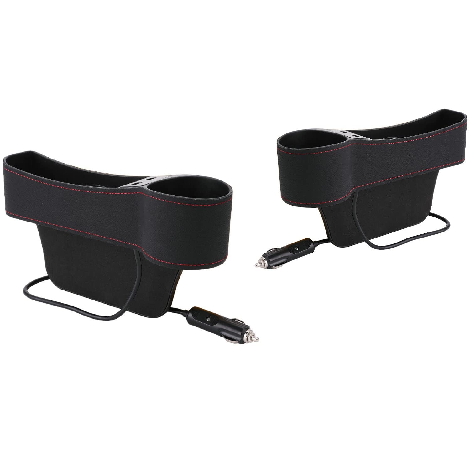 EbelyCar Seat Gap Filler with Cup Holder Black Premium Leather Car Seat Gap Organizer Car Seat Pockets Catch Caddy, Car Accessories Interior, Coin Bag (Pack of 2)