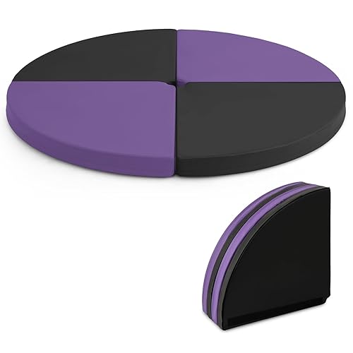 Tangkula Pole Dance Mat, Foldable Round Crash Mat with EPE Foam Padding & PU Cover, Protective Fall Safety Cushion for Home, Gym, Yoga Exercise - 59" x 3" (Dia x T) - Dark+Purple