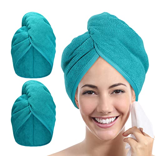 YoulerTex Microfiber Hair Towel Hair Wrap: 2 Pack 10X26 Hair Dryer Towels for Women Absorbent Turban Twist Drying Shower Cap Curly Hair Products for H