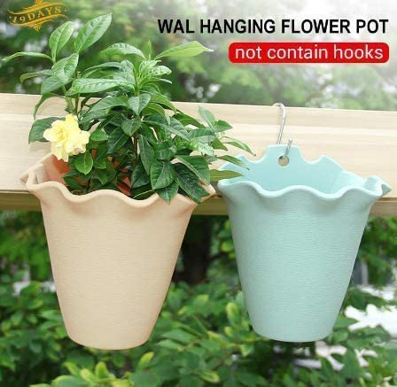 grofly Wall Hanging Planters with Drainage, Flower Pot Plastic with Hook Fence Planters Hanging for Outdoor Plants - 2pcs.