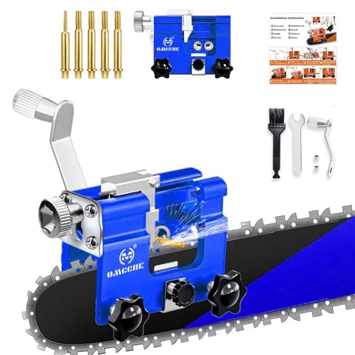 Image of Portable Chainsaw Sharpener, Saw Blade Sharpener with 5 Diamond Sharpening Steels, Chainsaw Sharpening Tool, Hand Crank Chainsaw Accessories for 4 inch-22 inch Chain Saw (Blue)