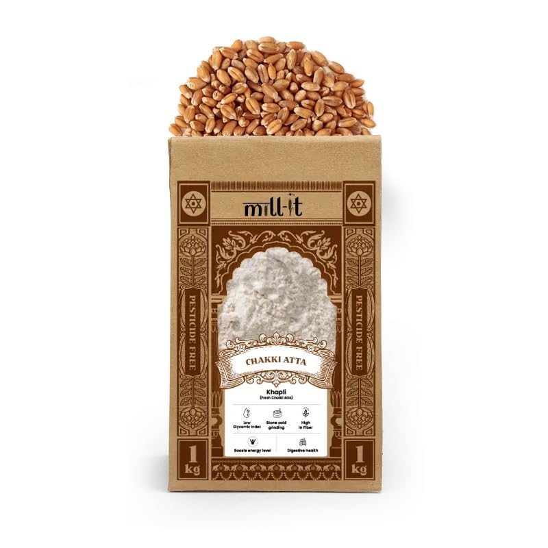 mill-it Milled On order: Milled Khapli Atta 1Kg (Pack of 2)|Freshly Milled Within 24 Hours|Nutritious grain flour|Stone-Ground|Chemical-Free|No Preservatives|Low GI|High In Protein & Fiber