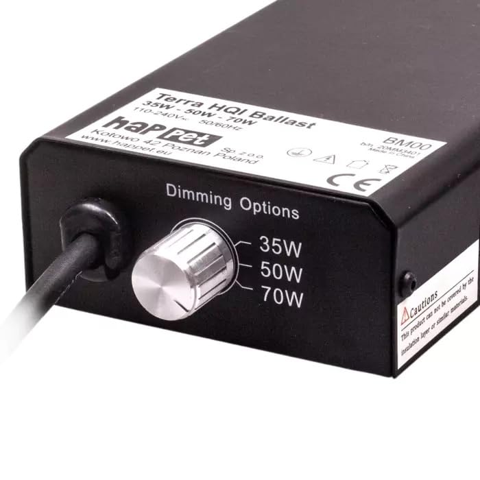 Happet Terra Metal Halide Ballast 35W-70W Variables Vorschaltgerät mit Dimmer für Terrarien HQI Lampen, Stabile Spannung & Überspannungsschutz E27 Fassung, Terrarienbeleuchtung Profi Zubehör