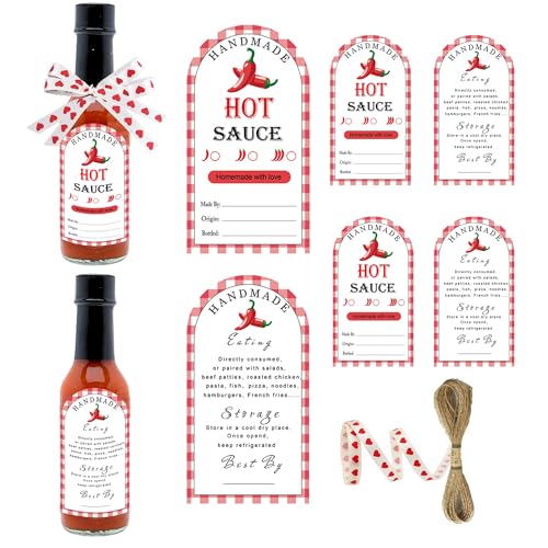 120 etichette adesive fatte in casa per salse piccanti fatte in casa con salsa di peperoncino, 7,6 x 5,1 cm, etichette per bottiglie di salsa piccante con nastro per regali e forniture per feste