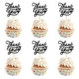INNORU Thank You Cupcake Toppers, Wedding Bridal Shower Cake Toppers, Engagement, Baby Shower, Thanksgiving Day Party Decorations Supplies, Pack of 24 Black Glitter