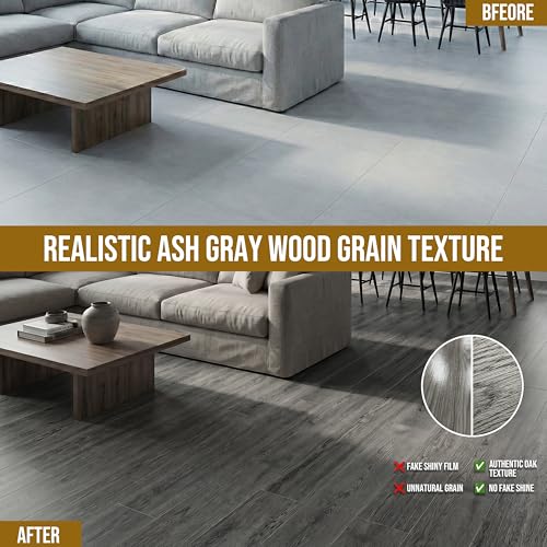 Image of Waterproof Peel and Stick Floor Tile, 54 Sq.Ft Ash Grey Vinyl Wood Flooring, Easy DIY-Install & Durable for Kitchen, Bedroom, Bathroom, RVs, Rental-Friendly (36-Planks 6 inchx36 inch)
