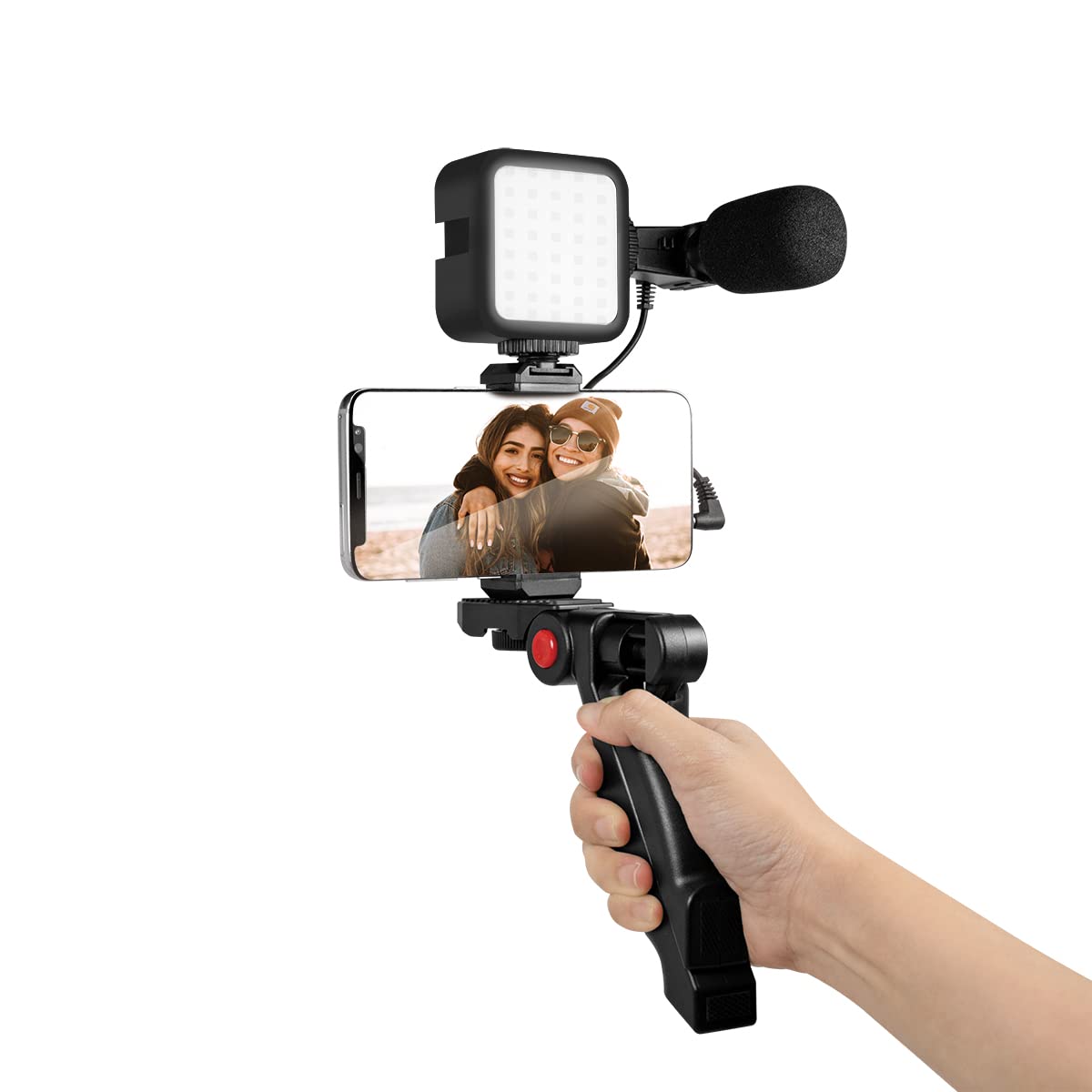 LogiLink Vlogger - Kit con luce LED (36 LED), microfono e treppiede, per smartphone da 4,7 a 7", colore: Nero