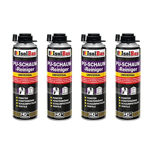 Isolbau PU-Schaum Reiniger - 4 x 500 ml Dose Schaumreiniger für PU-Schaumpistolen Pistolenreiniger Reinigungsmittel Entfetter Ventile & Oberflächen