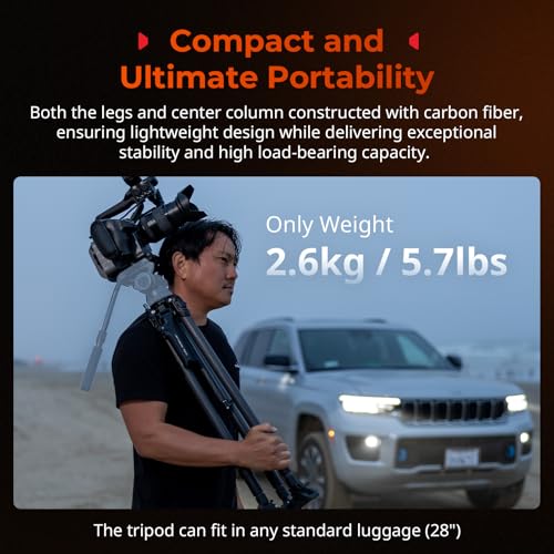 Image of SmallRig x Potato Jet Tribex Hydraulic Carbon II Tripod Fast Extend Camera Travel Tripod, Low Angle Photograph to 5.9in /15cm, Max Height 61in /155cm, Weight 5.7lbs, Load up 55lbs -5756