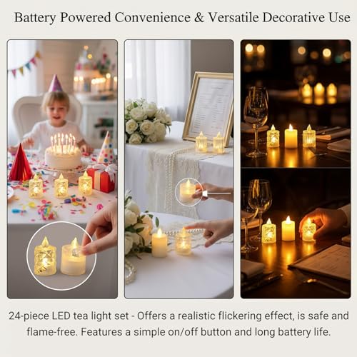 Velas LED con pilas Gcroet: pack de 24 velas de té sin llama de plástico con efecto parpadeante 4