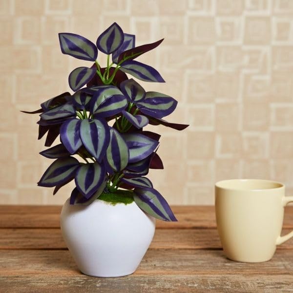 Image of fancymart Artificial Plant Leaves in Apple Pot (30 cm Height) | Small Potted Plant for Office Desk | Home Decor for Living Room | Cafe & Restaurant Table Decoration