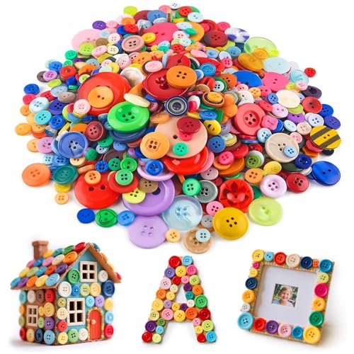 VGOODALL Bunte Knöpfe 1000 Stück 500g Top DIY-Material Ideal für Kleidungsdekoration Bastelprojekte & Kinderbasteln
