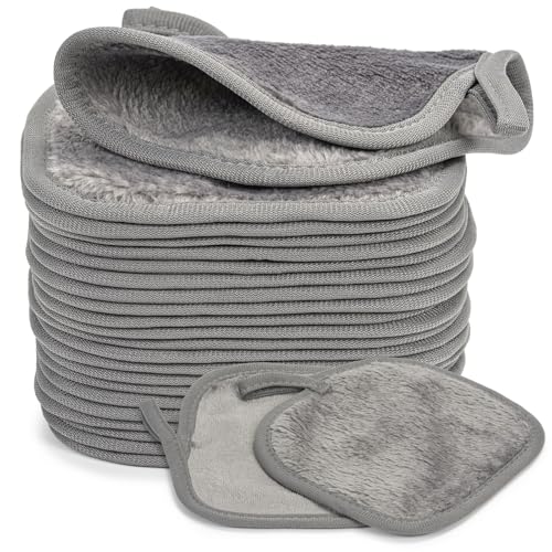 24 Pièces Coton Demaquillant Lavable, Lingette Demaquillante Lavable, Disque Demaquillant Lavable, 13 x 13cm Reutilisable Microfibre Serviette Visage Skincare, Hypoallergénique/Sans Produits Chimiques