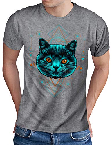 T-shirt OM3® Weird Cat homme Holy Kitty gris mélangé disponible en grande taille XXXXXL