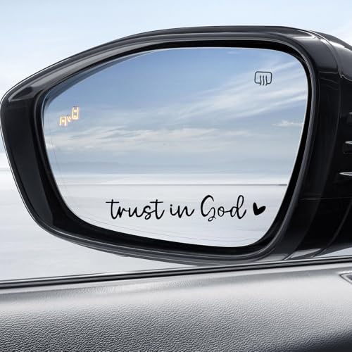 Image of 2 PCS Trust in God Rearview Mirror Sticker, Vinyl Automotive Rear View Mirror Stickers and Decals for Vehicles, Christian Bible Verse Stickers, Cute Car Accessories for Women (Black)