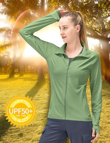Image of Women's UPF 50+ UV Sun Protection Clothing Long Sleeve Athletic Hiking Shirts Lightweight SPF Zip Up Outdoor Jacket