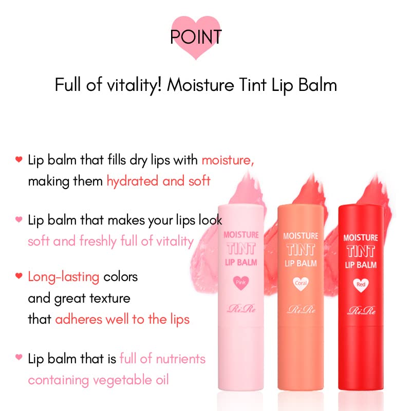 Miniatura 2 de RiRe Moisture Tint - Bálsamo labial con aceite vegetal, manteca de karité, aceite de aguacate, colores de larga duración, reparación de labios,
