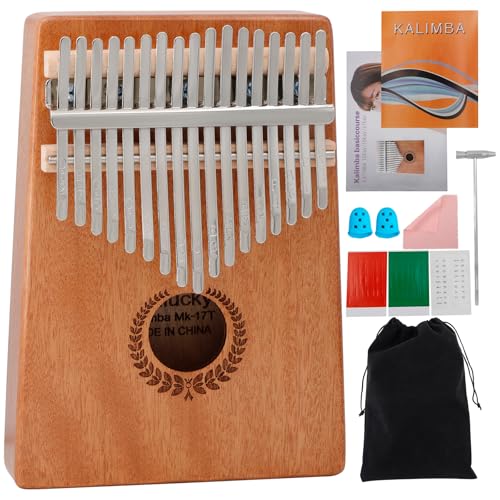 Mulucky 17-key Kalimba Thumb Piano - Portable Wooden Thumb Piano with Tuning Hammers Learning Manual and Carrying Case Suitable for Beginners and Music Lovers