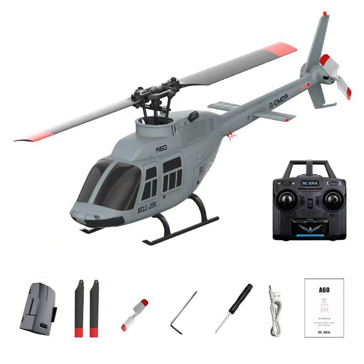 1/42 A60 BELL206 90-klasowy helikopter RC, model samolotu 2,4G 4CH z optycznym utrzymaniem wysokości, 6-osiowy żyroskop, wiele trybów lotu dla początkujących, latanie na zewnątrz, prezent