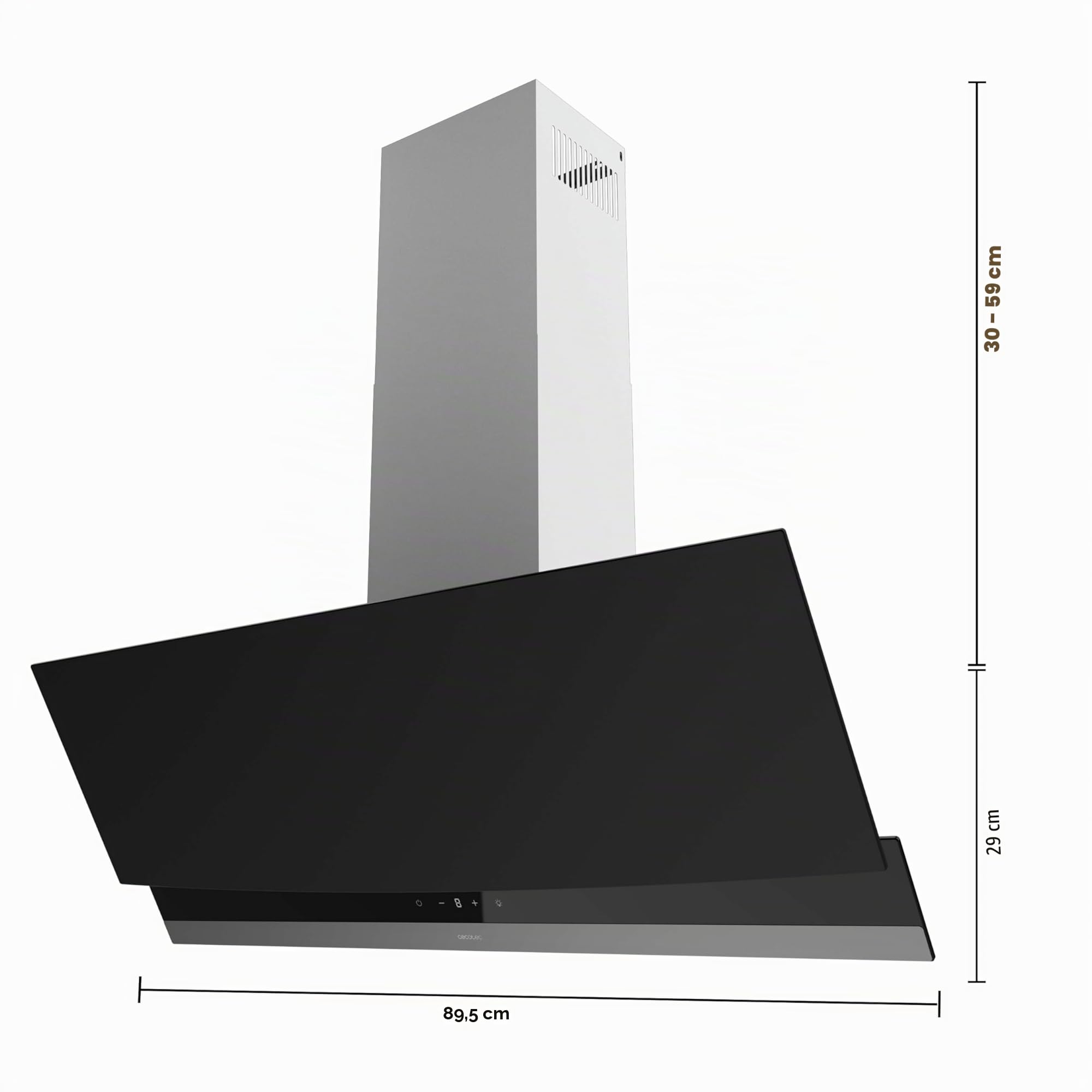 Cecotec Cappa Aspirante 90cm Decorativa Bolero Flux DT 904400 Matt Black A+++. Aspirazione 416,5m³/h, 3 Velocità, Basso Consumo, Motore DC, Controllo del Movimento e Touch, Vetro Opaco, Corpo Inox
