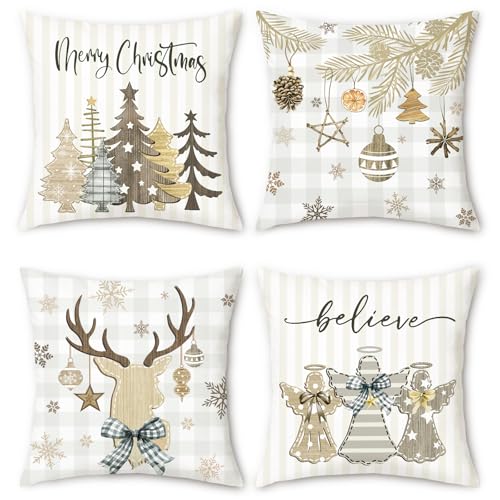COZZSNUGE Weihnachten Kissenbezüge 45 x 45 cm, Weihnachtsbaum Hirsch...