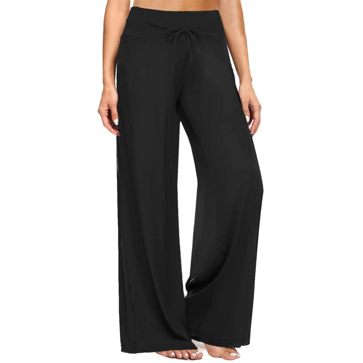 ZOOSIXXSoft Black Pajama Pants for Women, Wide Leg Comfy Casual Lounge Yoga Capri Pants 22'' / 30''OEKO-TEX STANDARD 100