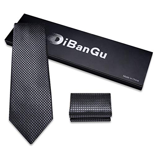 Image of DiBanGu Mens Solid Color Tie and Pocket Square Set Woven Silk Plain Necktie & Handkerchief for Men Wedding Party Formal