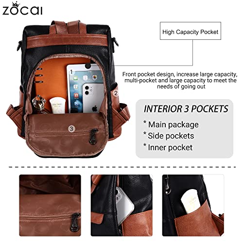 Image of ZOCAI Backpack Purse for Women Fashion Backpack Purses PU Leather Daypacks Anti-Theft Shoulder Bag Satchel Purse