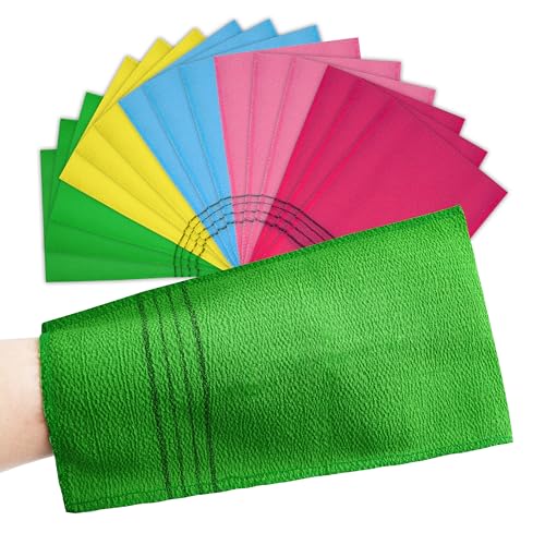 15 Pcs Korean Exfoliating Mitt 9*5.5 in Gentle Exfoliating Korean Scrub Mitt Large Korean Washcloth Exfoliating Colorful Korean Body Scrubber for Cleaning Skin Reducing Dirt and Grease (5 Colors)