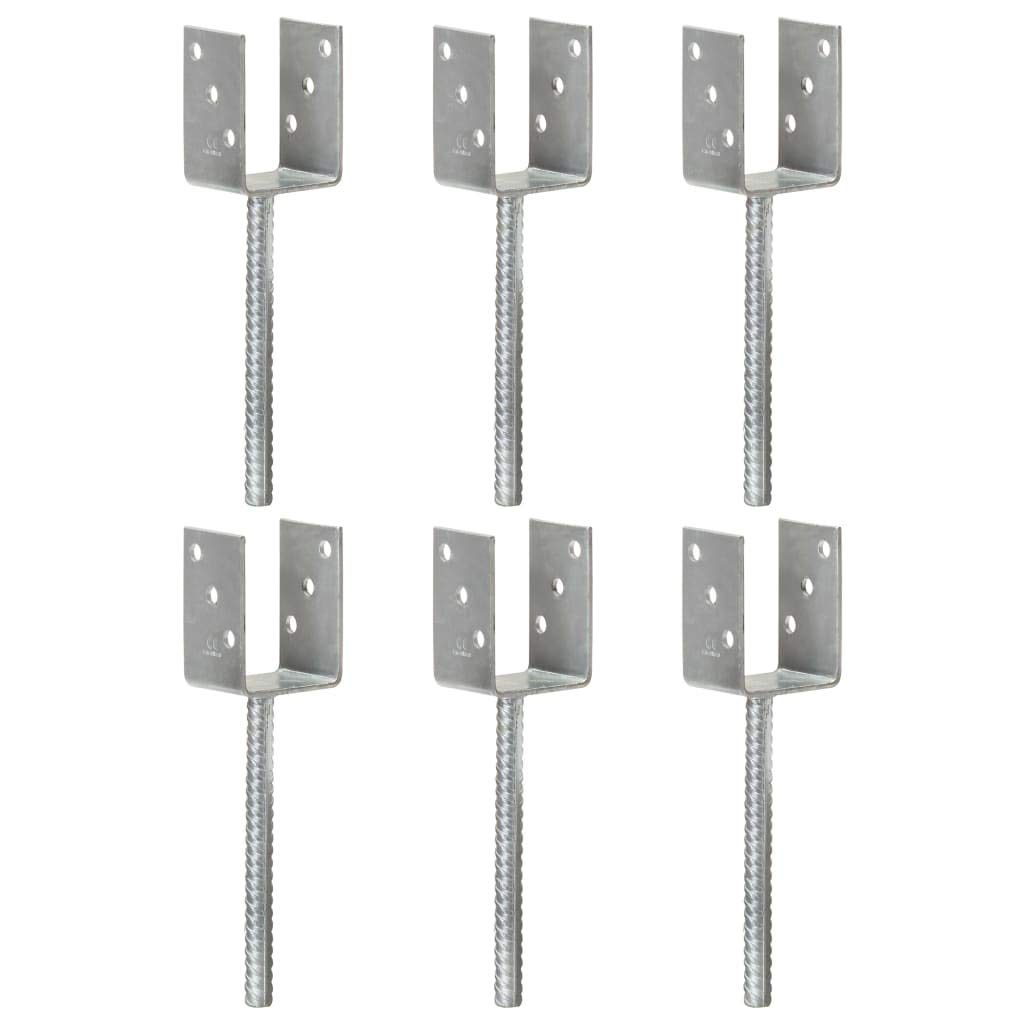 Postes de acero galvanizado 7 × 6 × 30 cm, 6 unidades plateadas, en forma de Y, con agujeros preperforados para postes de vallas, jardín, cenador, protección contra tormentas y fijación al aire