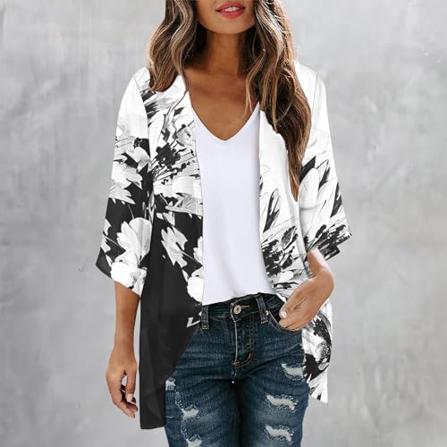 Kimonos for Women Floral Short Sleeve Cardigan Summer Casual Loose Open Front Beach Cover Up Chiffon Resort Wear2