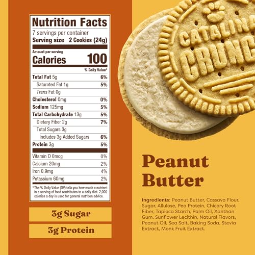 Image of Catalina Crunch Protein Cookies, 4g Protein per Serving | Low-Sugar Sandwich Cookies | Gluten Free, Vegan | Keto Dessert Snacks - Peanut Butter, 5.9 oz. (14 Count) (Pack of 2)