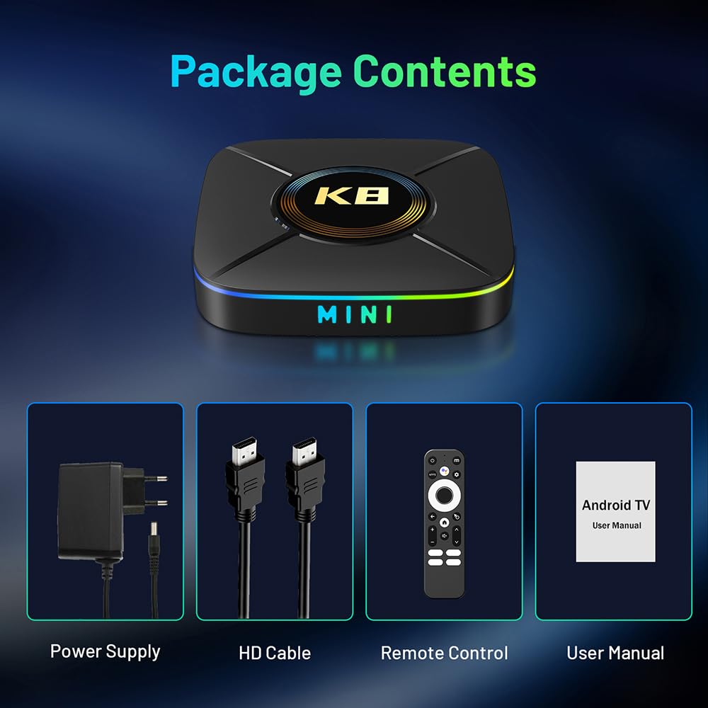 HK1 K8Mini Android 14.0 TV Box 2GB RAM 16GB ROM RK3518 Quad Core CPU Mali-450 GPU Support 2.4G/5G WiFi BT5.0 Smart TV Box - Model No.: HK1 K8Mini 2GB 16GB