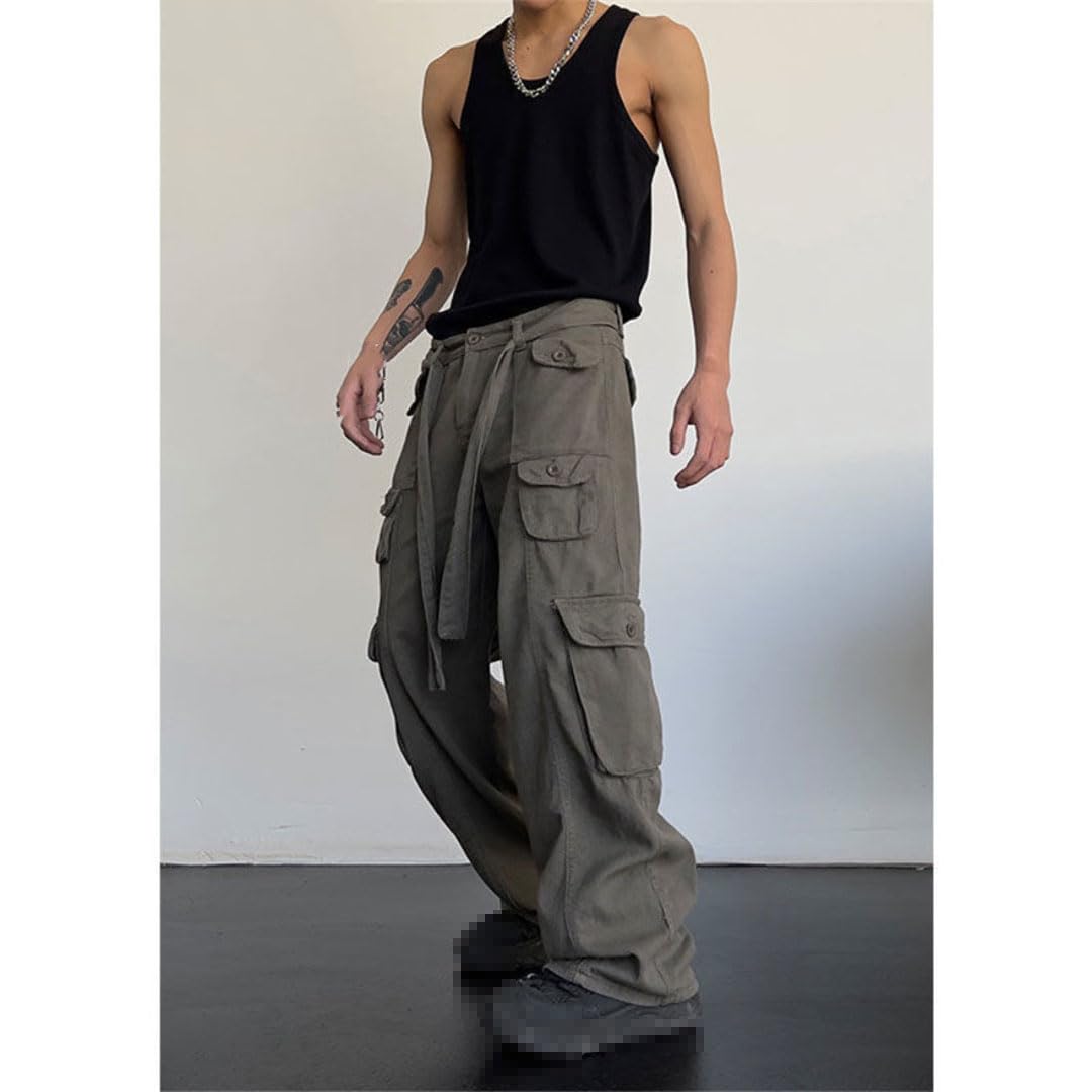 Hombres Senderismo Trabajo Cargo Pantalones Bolsillos Sueltos Rectos Cintura Alta Pierna Ancha